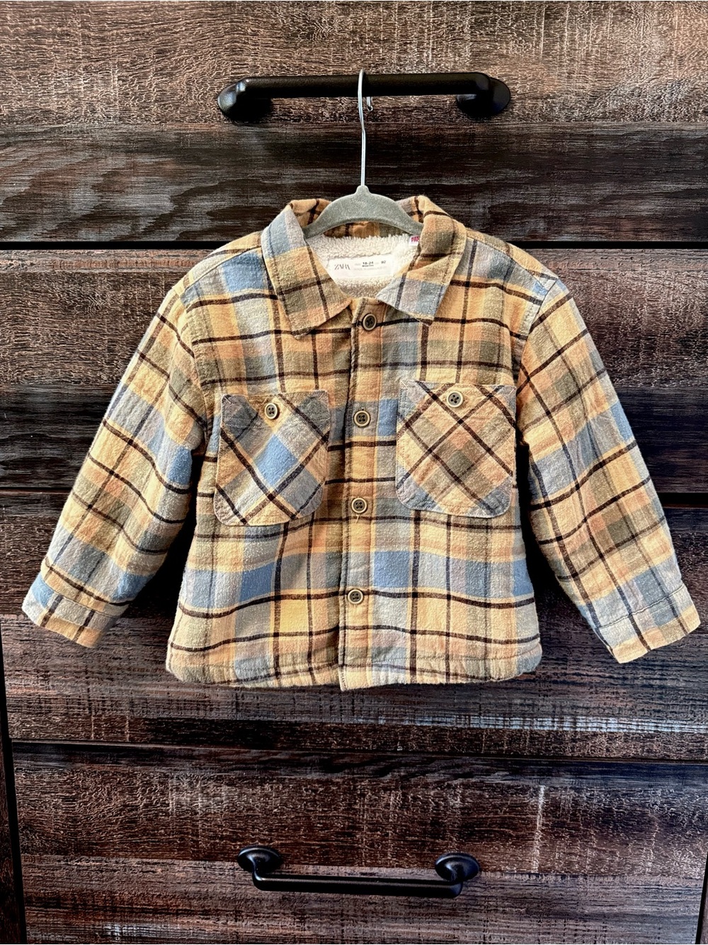Zara Tan & Blue Plaid Puffer Jacket